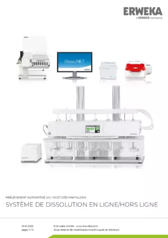 Fiche produit Dissolution Online / Offline System UVVIS